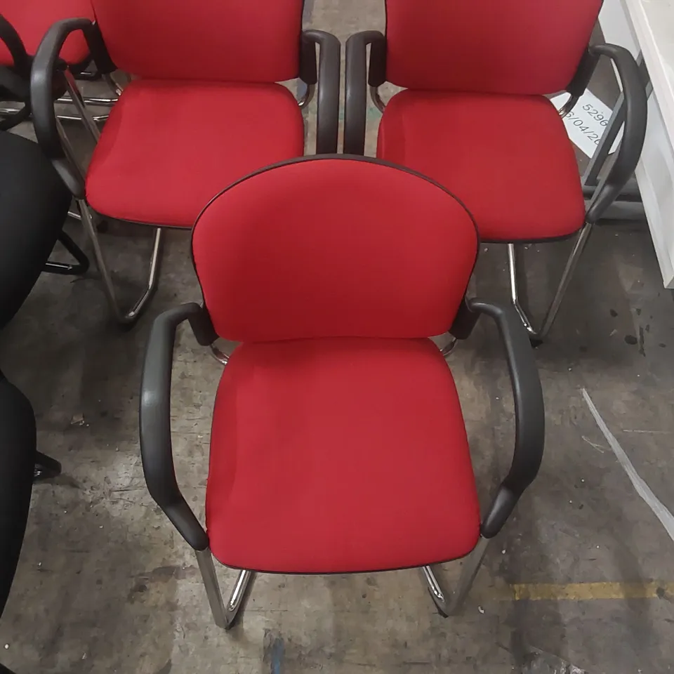 SET OF 3 RED UPHOLSTERED OFFICE CHAIRS