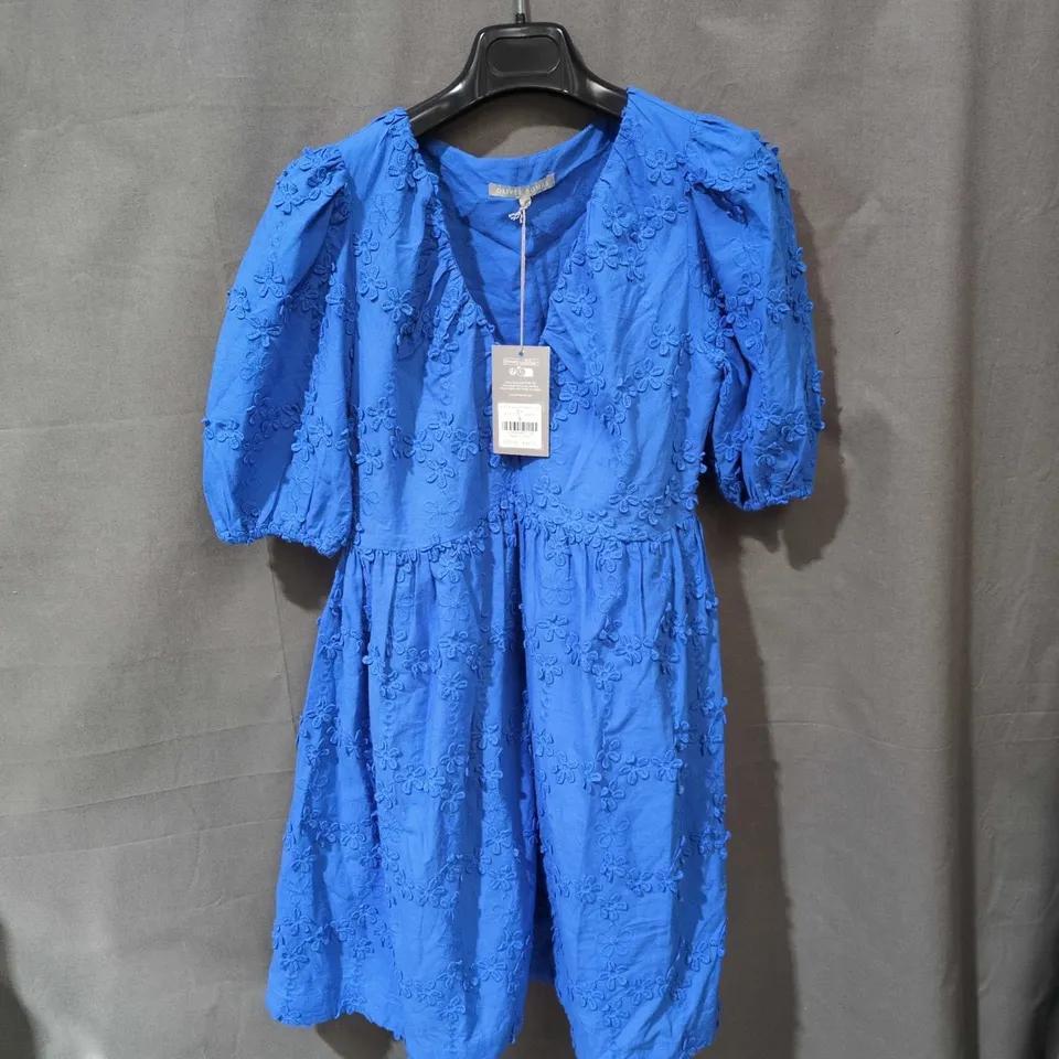 OLIVER BONAS UK 8 OLIVER BONAS BLUE 3D BRODERIE PUFF SLEEVE MINI DRESS