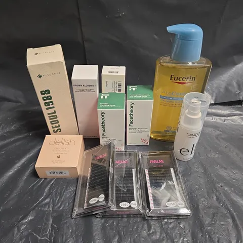 APPROXIMATEY 20 ASSORTED HEALTH AND BEAUTY PRODUCTS TO INCLUDE - K-SECRET SEOL 1988 CLEANSING FOAM - ELF DEWY COCONUT SETTING MIST - FACETHEORY CLARIFYING SERUM - ETC