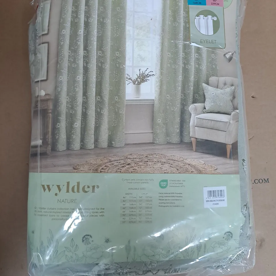 WYLDER NATURE SOPHIA EYELET LINED CURTAINS IN SAGE - W 66" / D 90"