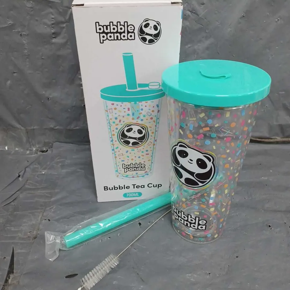 BOXED BUBBLE PANDA BUBBLE TEA CUP IN TURQUOISE CONFETTI 700ML