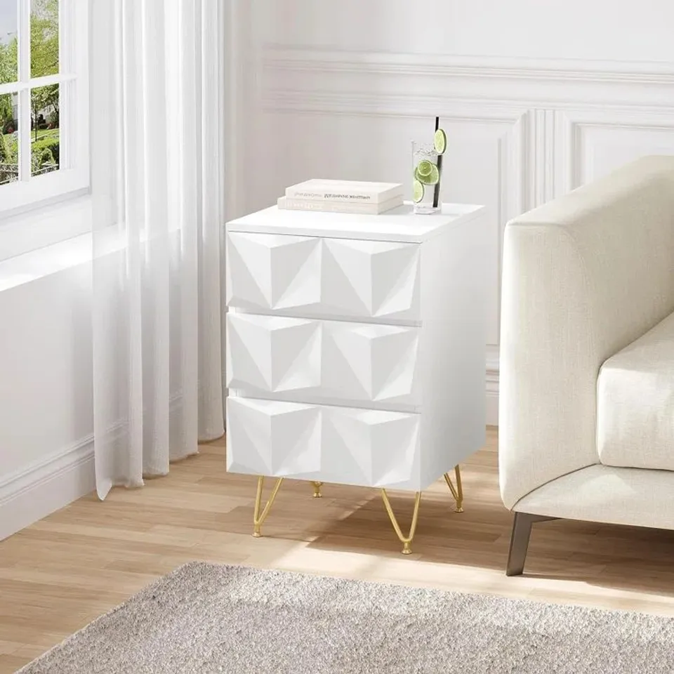 BOXED ARMADEO 3 DRAWER BEDSIDE TABLE (1 BOX)