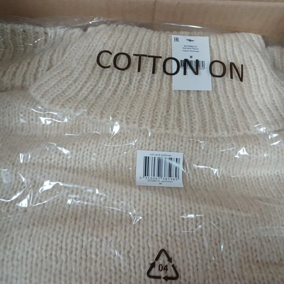 BOX OF APPROX 70 ASSORTED BRAND NEW CLOTHING ITEMS TO INCLUDE - ROLL NECK PULLOVER , CURVE KNOBBLY CARDI 