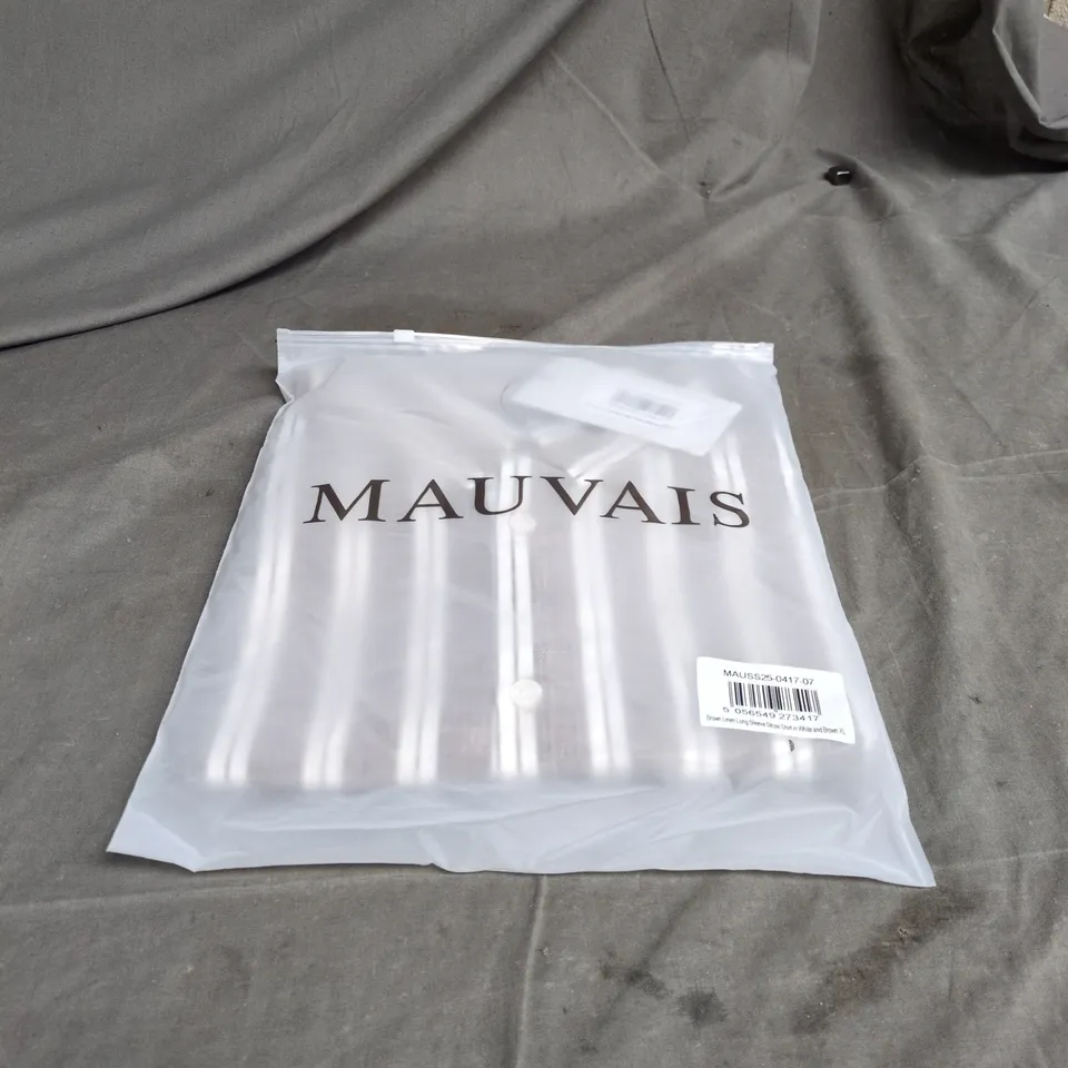 MAUVAIS BROWN LINEN LONG SLEEVE STRIPE SHIRT XL BROWN/WHITE