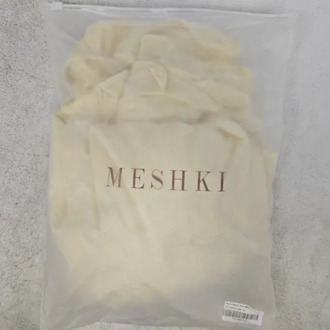 BAGGED MESHKI MAELY GATHERED SLINKY MAXI DRESS IN LEMON SIZE MEDIUM
