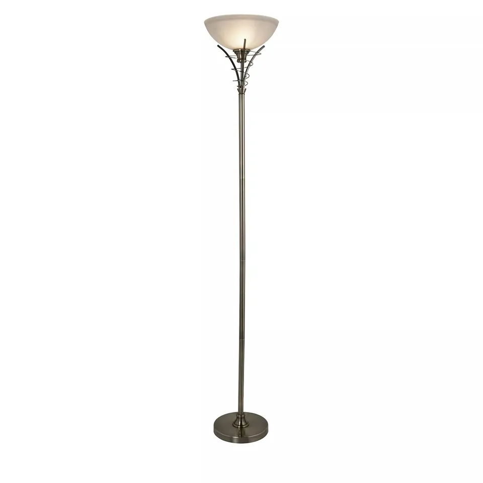 BOXED SEARCHLIGHT LINEA FLOOR LAMP - ANTIQUE BRASS METAL & ACID GLASS