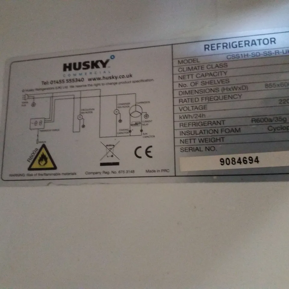 HUSKY SINGLE DOOR UNDER COUNTER FRIDGE – CSS1H-SD-SS-R-UK-HT