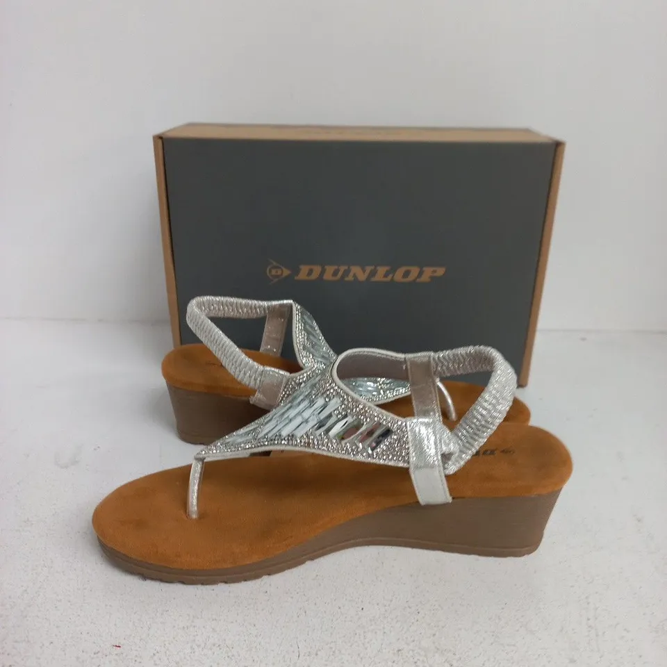 DUNLOP SILVER WEDGE SANDALS – UK 6 (EU 39) WITH BOX