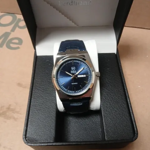 ERNEST FERDINAND WRISTWATCH – BLUE DIAL, STAINLESS STEEL CASE, BLUE LEATHER STRAP