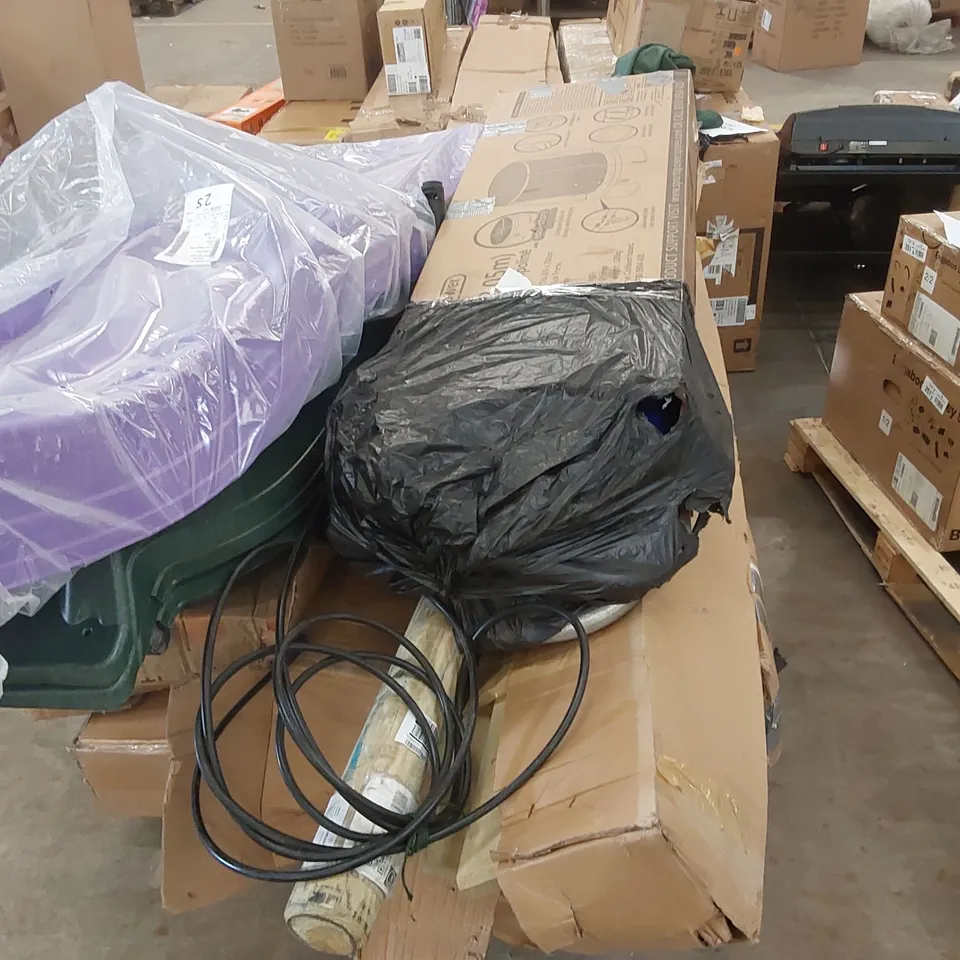 PALLET OF ASSORTED ITEM PARTS INCLUDING: EXERCISE MACHINE PARTS, PLAYSET PARTS, TRAMPOLINE PARTS ECT