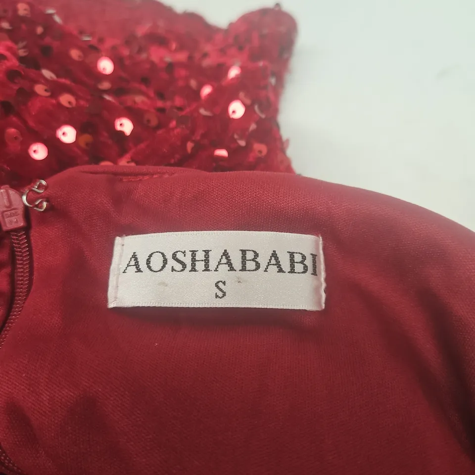 AOSHABABI RED SEQUIN MAXI DRESS – WOMEN’S SIZE S – FORMAL EVENING GOWN