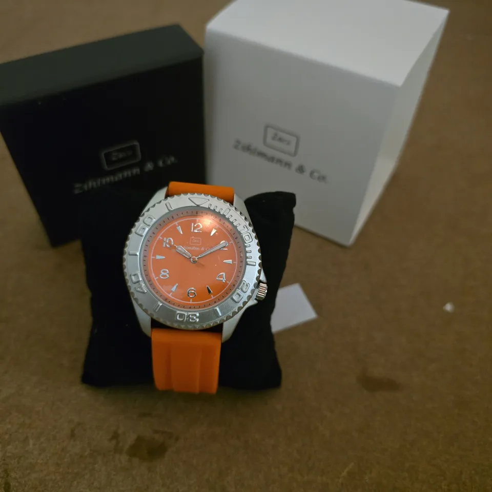 ZIHLMANN AND CO. WRISTWATCH WITH ORANGE DIAL AND ORANGE SILICONE STRAP – BOXED