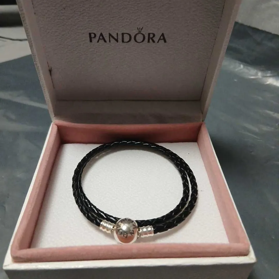 PANDORA BLACK CORD BRACELET WITH SILVER CHARM – BOXED