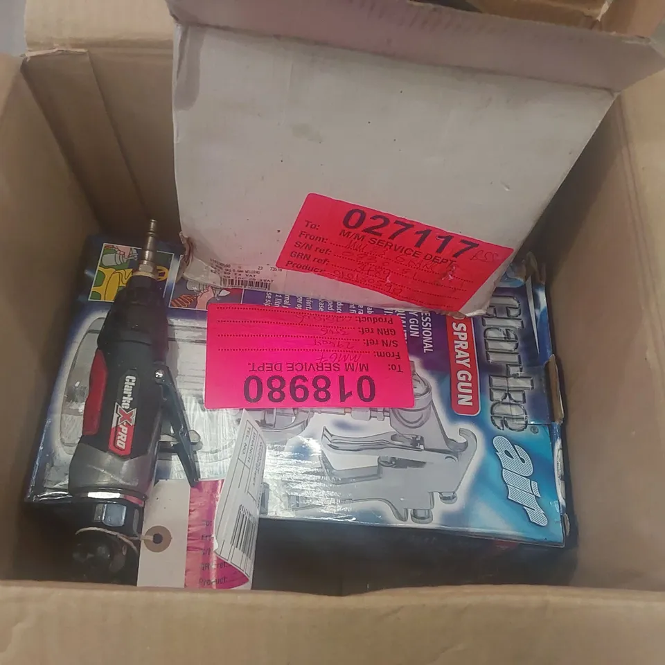 BOX CONTAINING: CLARKE SPRAY GUN, WELDING WIRE ECT