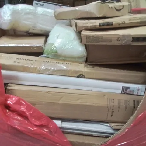 PALLET CONTAINING VARIOUS ASSORTED BOXED HOUSEHOLD ITEMS TO INCLUDE: ROLLER BLINDS, SHOE STORAGE BOXES, TOILET SEATS AND LOTS MORE UNMARKED BOXED ITEMS