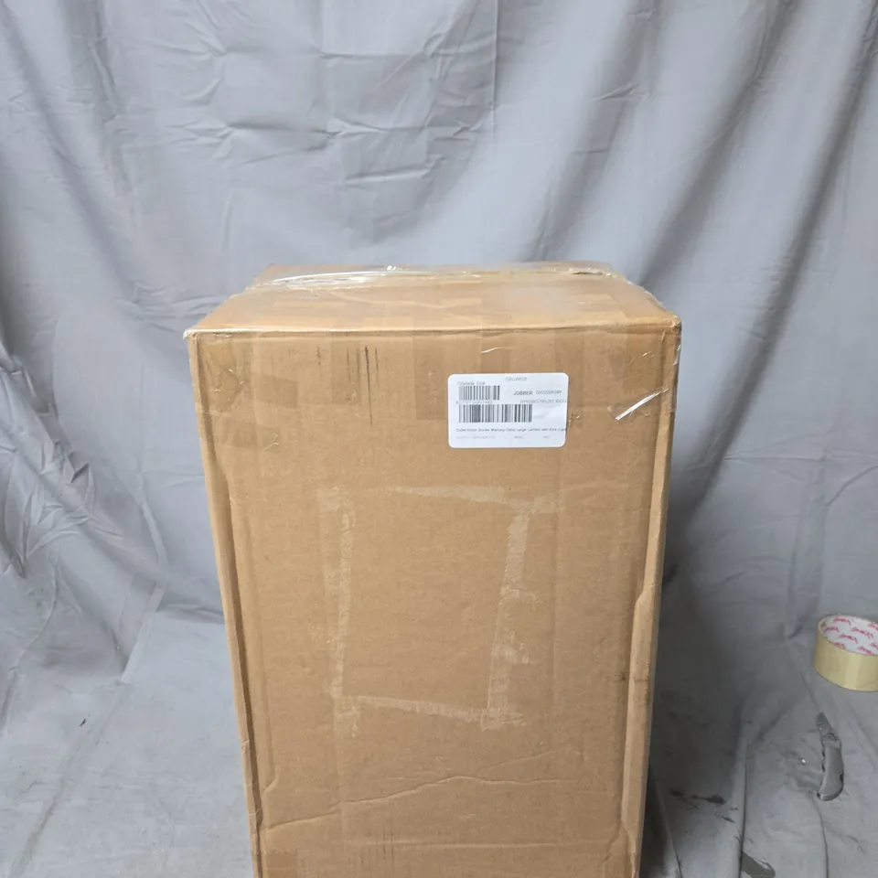 OUTLET HOME STORIES MERCURY GLASS LARGE LANTERN WITH RICE LIGHTS