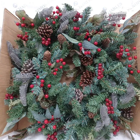 DESIGNER PRE-LIT RED BERRY CHRISTMAS WREATH - 80 CM