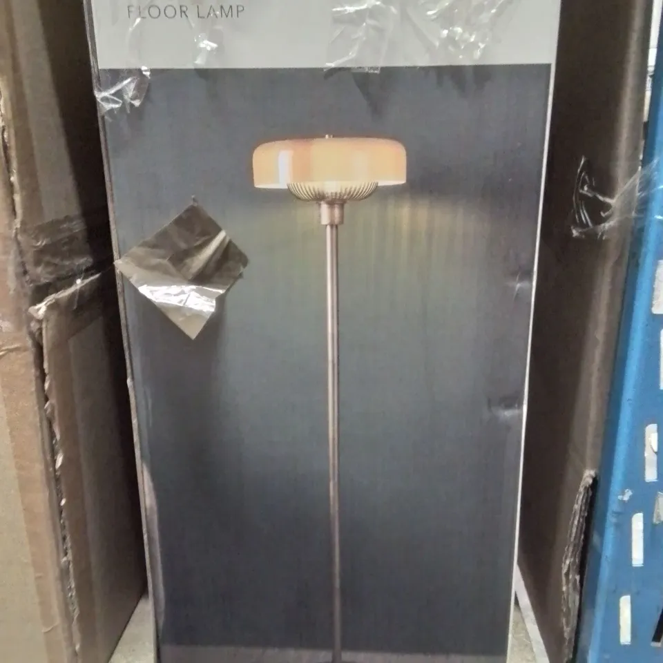 BOXED FLOYD FLOOR LAMP ORANGE GLASS AND GREEN GLASS BRASS PAINT