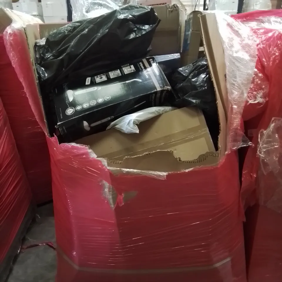 PALLET CONTAINING VARIOUS BOXED ITEMS TO INCLUDE RUSSELL HOBBS STEAM MOP, LED BATTEN LIGHT, AIR COOLER ETC.