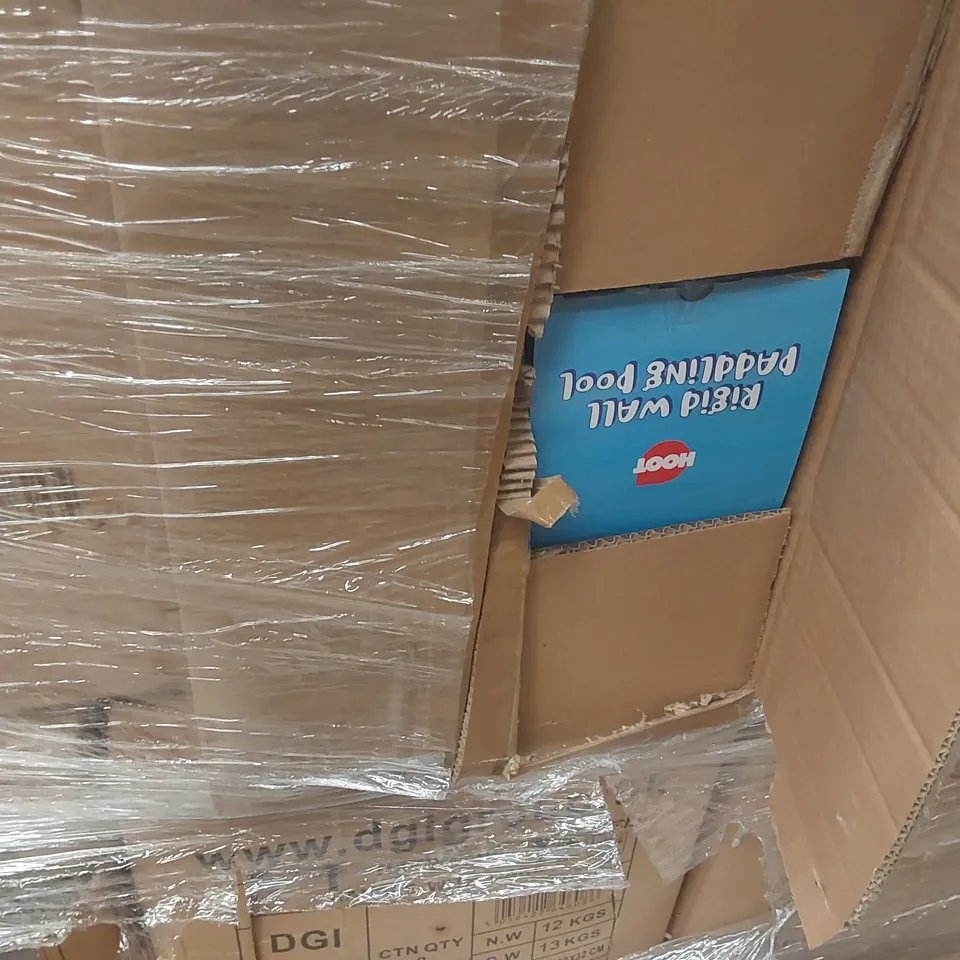PALLET CONTAINING A VERY LARGE QUANTITY OF ASSORTED ITEMS INCLUDING: WEIGHTED BLANKETS, RIGID WALL PADDLING POOLS, BABY DOLL FEEDING SETS ECT