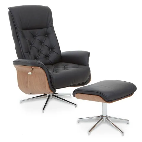 BOXED WARRINGTON RECLINER CHAIR WITH FOOTSTOOL - BLACK (1 BOX)