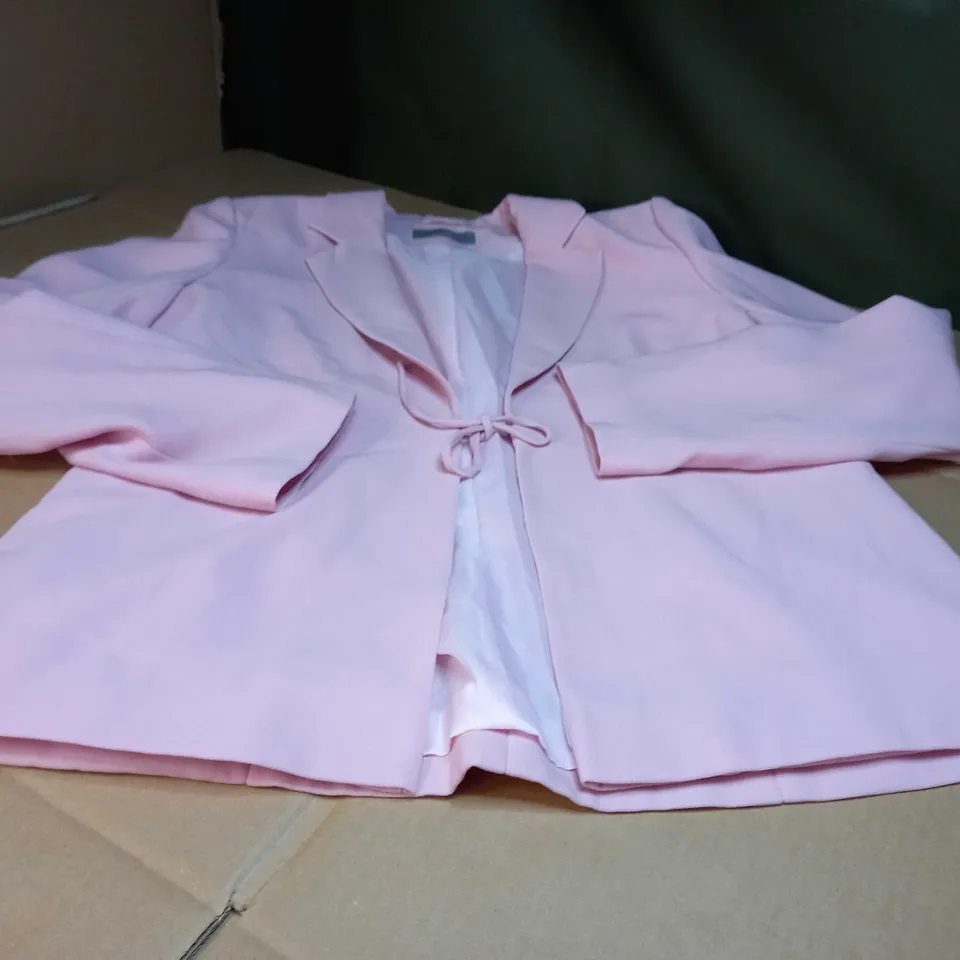 WALLIS BABY PINK MARL WOMENS TIE FRONT BLAZER - SIZE 14