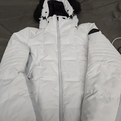 SURFANIC WHITE QUILTED PUFFER JACKET WITH FUR-TRIMMED HOOD SIZE M