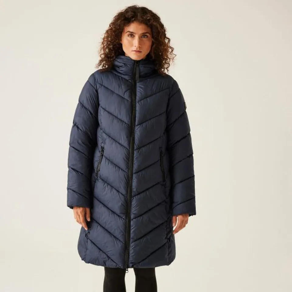 BRAND NEW REGATTA WOMENS ANDIA II LONGLINE PADDED JACKET IN NAVY - UK 10