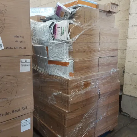 PALLET CONTAINING A LARGE ASSORTMENT OF CONSUMER PRODUCTS INCLUDING: PORTABLE TOILET SEAT SETS, LED GROW LIGHTS, MULTIFUNCTIONAL BATHROOM STOOLS ECT
