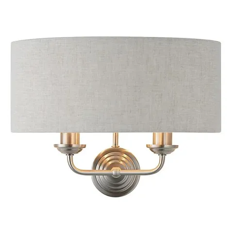 BOXED LUMINOSA HIGHCLERE SHADE WALL LAMP BRUSHED CHROME PLATE, NATURAL LINEN