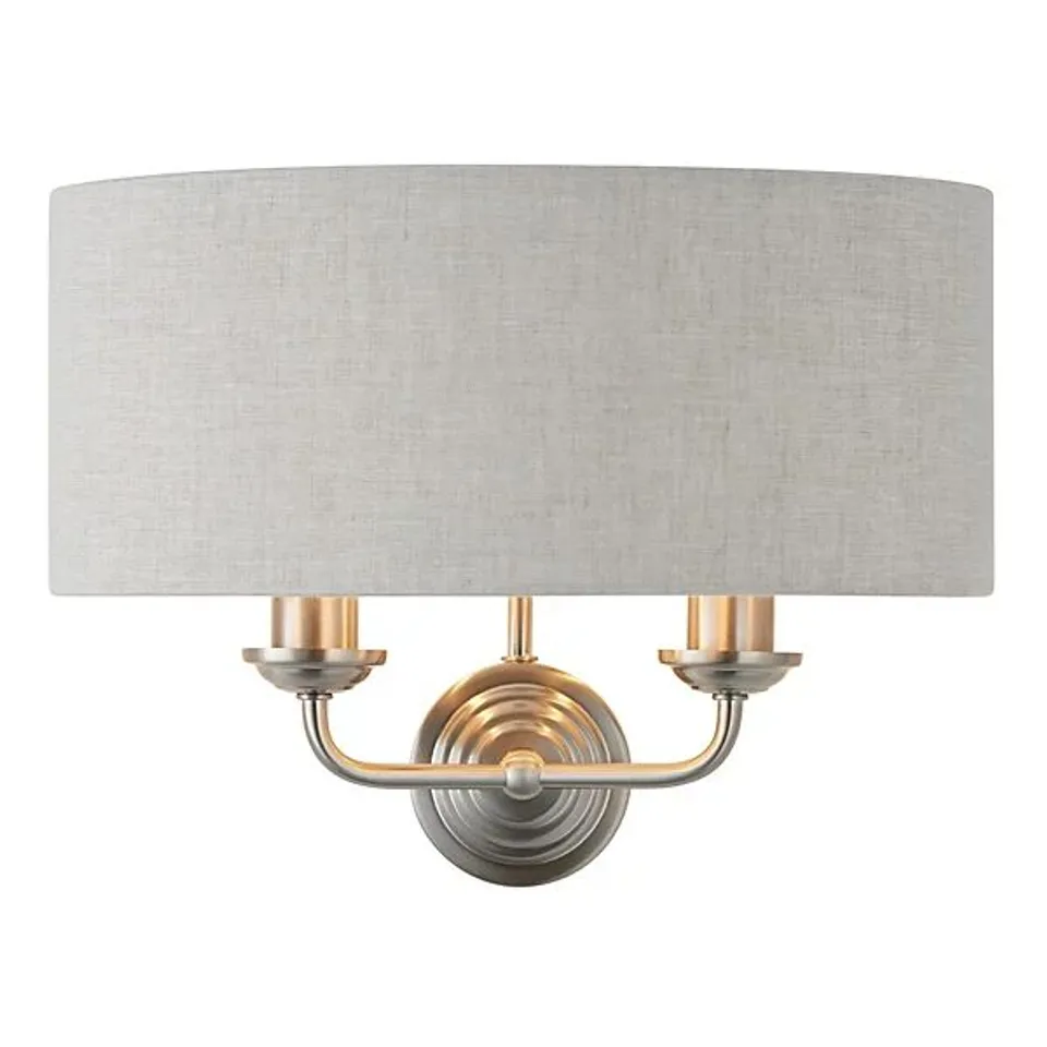 BOXED LUMINOSA HIGHCLERE SHADE WALL LAMP BRUSHED CHROME PLATE, NATURAL LINEN