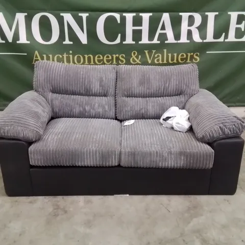 QUALITY DESIGNER GREY CORDUROY FABRIC UPHOLSTERED 2 SEATER SOFA