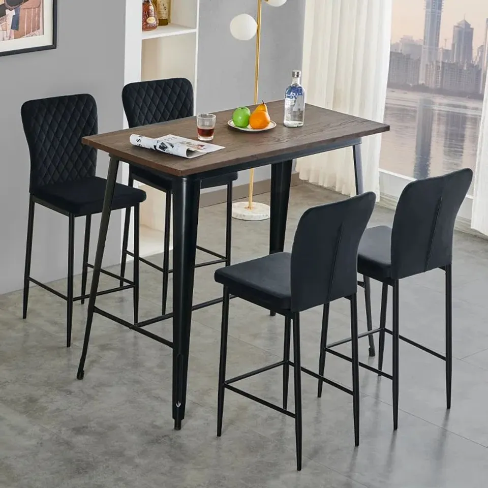 BOXED SET OF 4, BELONY VELVET MODERN UPHOLSTERED ARMLESS BAR STOOLS - BLACK (1 BOX)