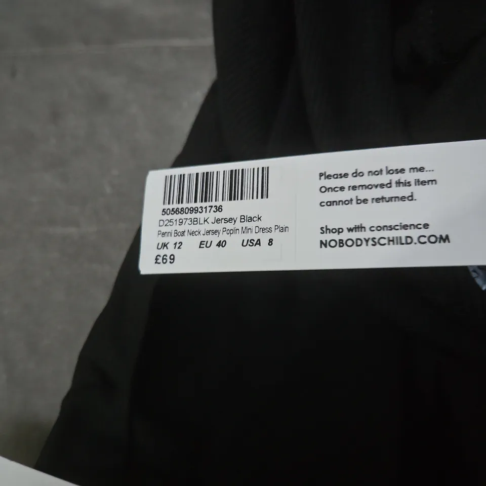 NOBODY'S CHILD BLACK JERSEY BOAT-NECK MINI DRESS – UK 12 (EU 40, USA 8) – KIDS' CLOTHING