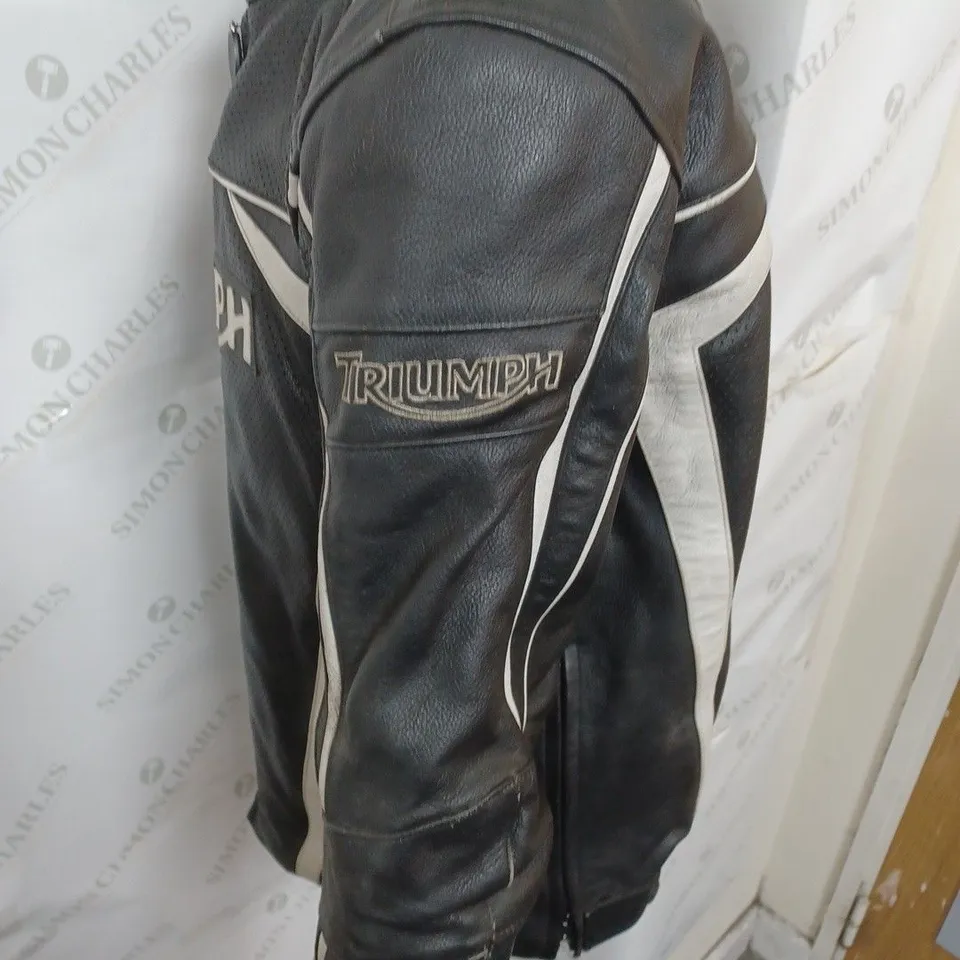 BLACK AND WHITE TRIUMPH BIKER JACKET SIZE 44-54