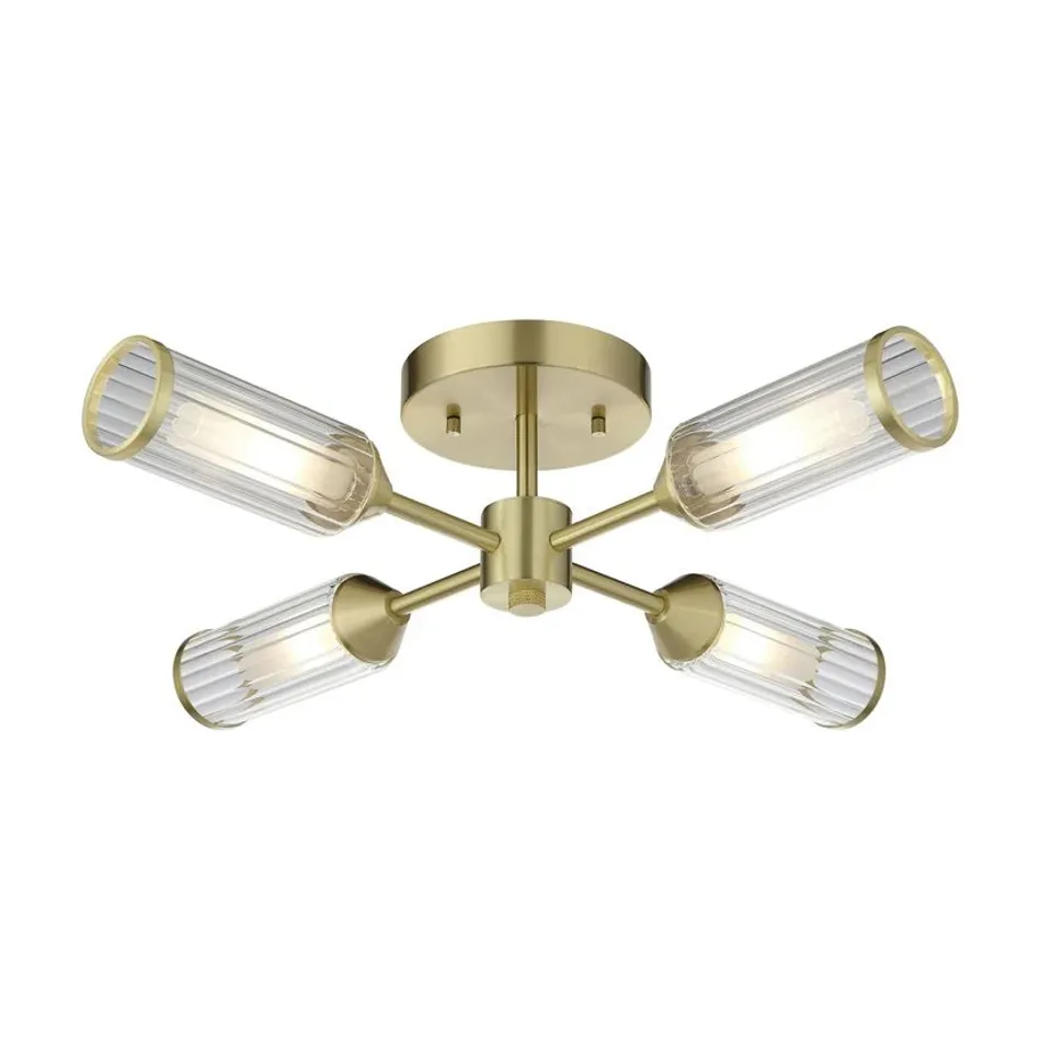 BOXED 106946 SEMI FLUSH CEILING 4 LIGHT SATIN BRASS PLATE WITH CLEAR AND FROSTED GLASS
