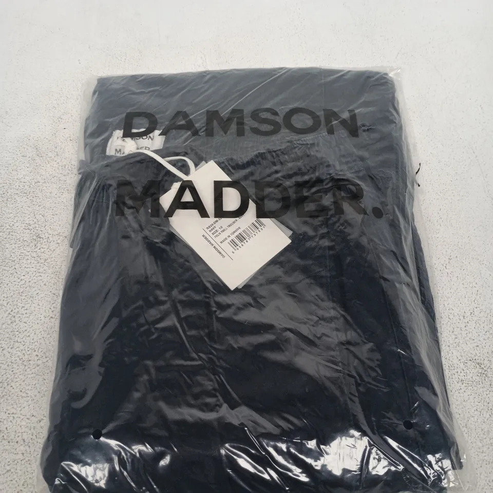 BAGGED DAMSON MADDER FELIX TWILL TROUSERS - NAVY, SIZE 10