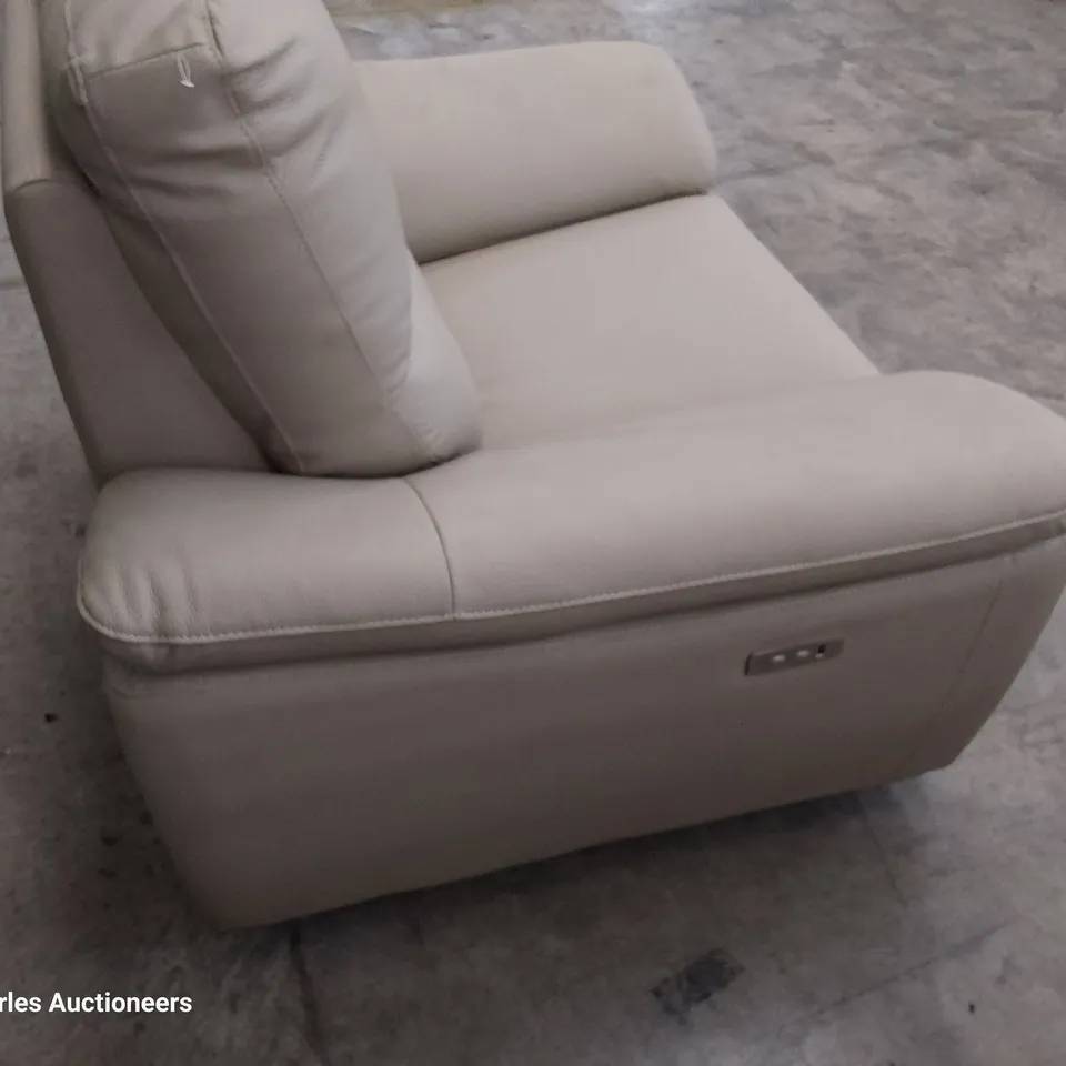 DESIGNER POWER RECLINING EASY CHAIR LIGHT GREY LEATHER 