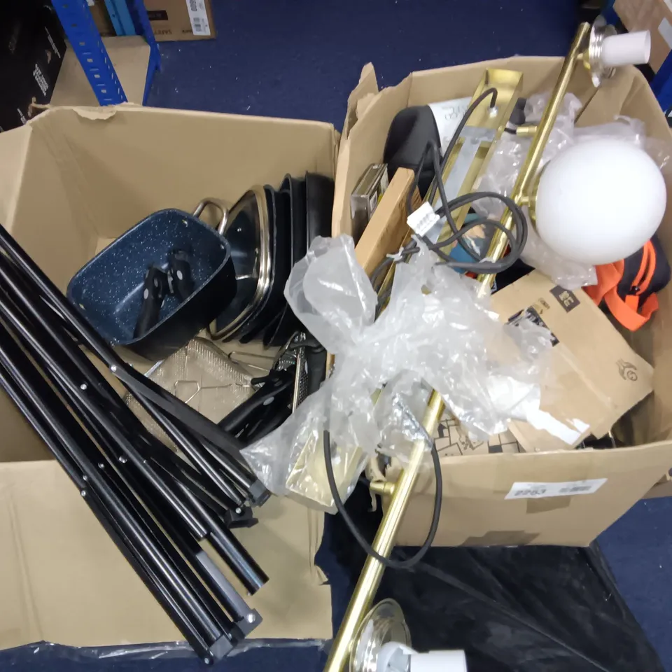 CAGE OF ASSORTED ITEMS TO INCLUDE CAMERA TRIPODS, COOKWARE PANS, BREVILLE TOASTER AND HP PRINTER / COLLECTION ONLY 