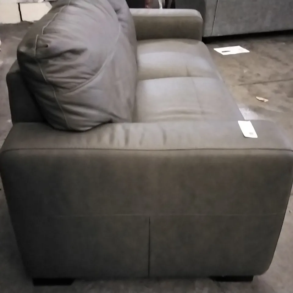 QUALITY BRITISH DESIGNER POWER RECLINER 3 SEATER SOFA - GREY/GREEN LEATHER