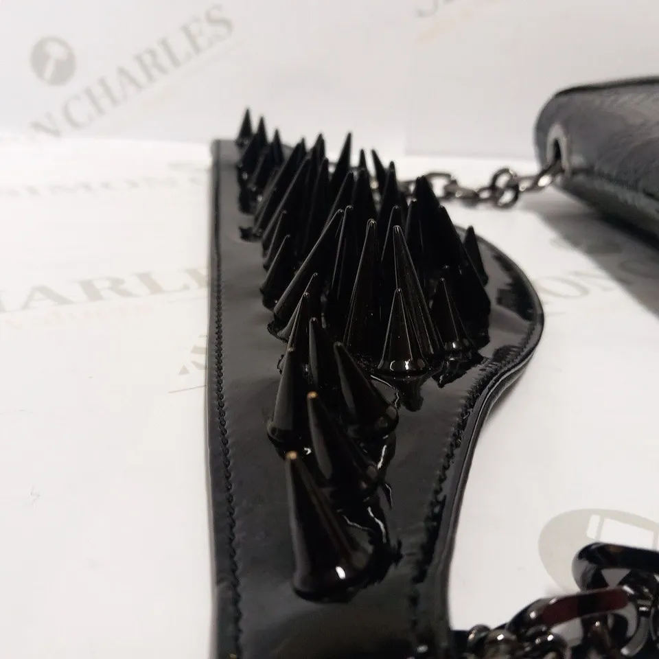 CHRISTIAN LOUBOUTIN BLACK SNAKESKIN EFFECT CLUTCH BAG WITH SPIKE HANDLE