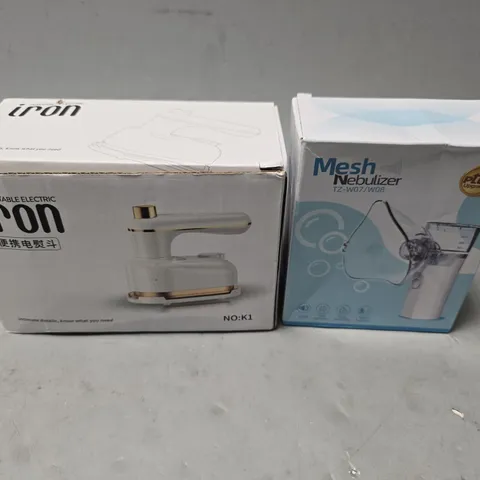 APPROXIMATELY 8 ASSORTED ITEMS TO INCLUDE - PORTABLE ELETRIC IRON , MESH NEBULIZER