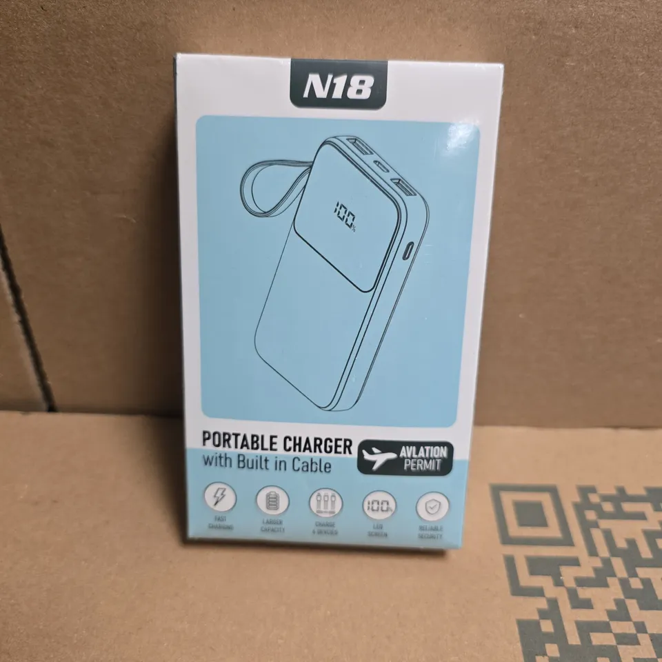 SEALED N18 PORTABLE CHARGER WITH BUILT IN CABLE - 10,000MAH