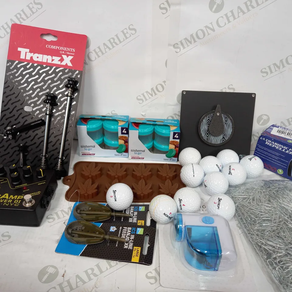 BOX TO CONTAIN APPROX 40 ASSORTED HOUSEHOLD PRODUCTS, INCLUDES A LARGE ASSORTMENT OF GOLF BALLS, AMP, FISHING ITEMS ETC