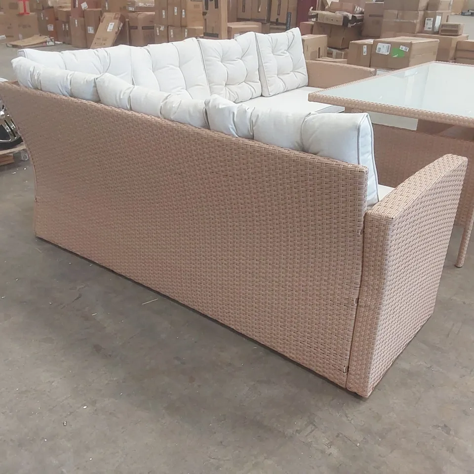 FURNITUREBOX MARBELLA BEIGE RATTAN 9 SEAT SOFA GARDEN DINING SET