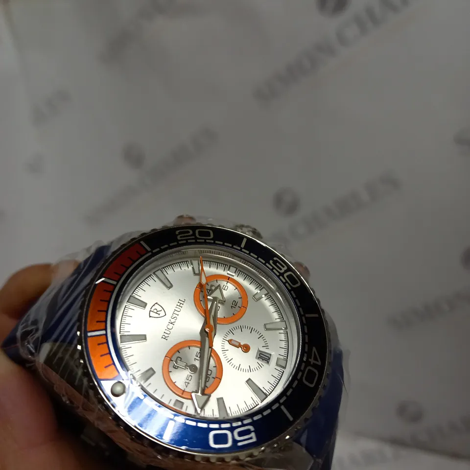 MENS RUCKSTUHL CHRONOGRAPH R400 WATCH NAVY BLUE AND ORANGE 