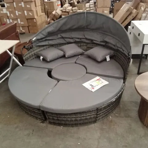 OUTSUNNY LAIGHLA OUTDOOR RATTAN GARDEN DAY BED SET WITH CANOPY & RISING TABLE