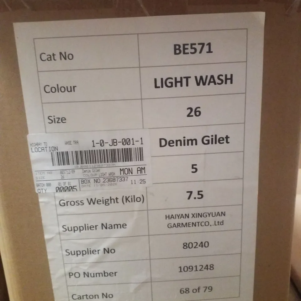 BOX CONTAINING APPROXIMATELY 5 BRAND NEW SIMPLY BE BLUE REGULAR SLEEVELESS DENIM GILETS - SIZE 26
