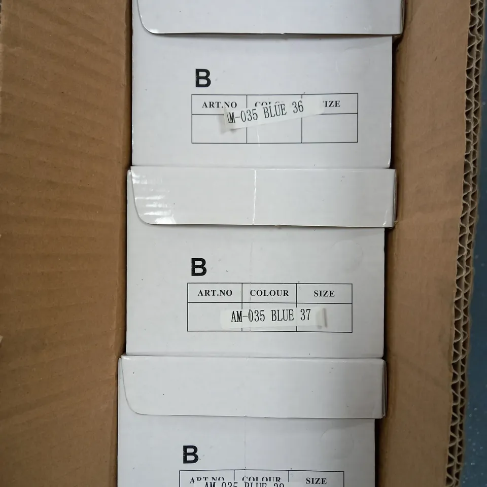 APPROXIMATELY 12 BOXED PAIRS OF TRAINERS IN NAVY VARIOUS SIZES