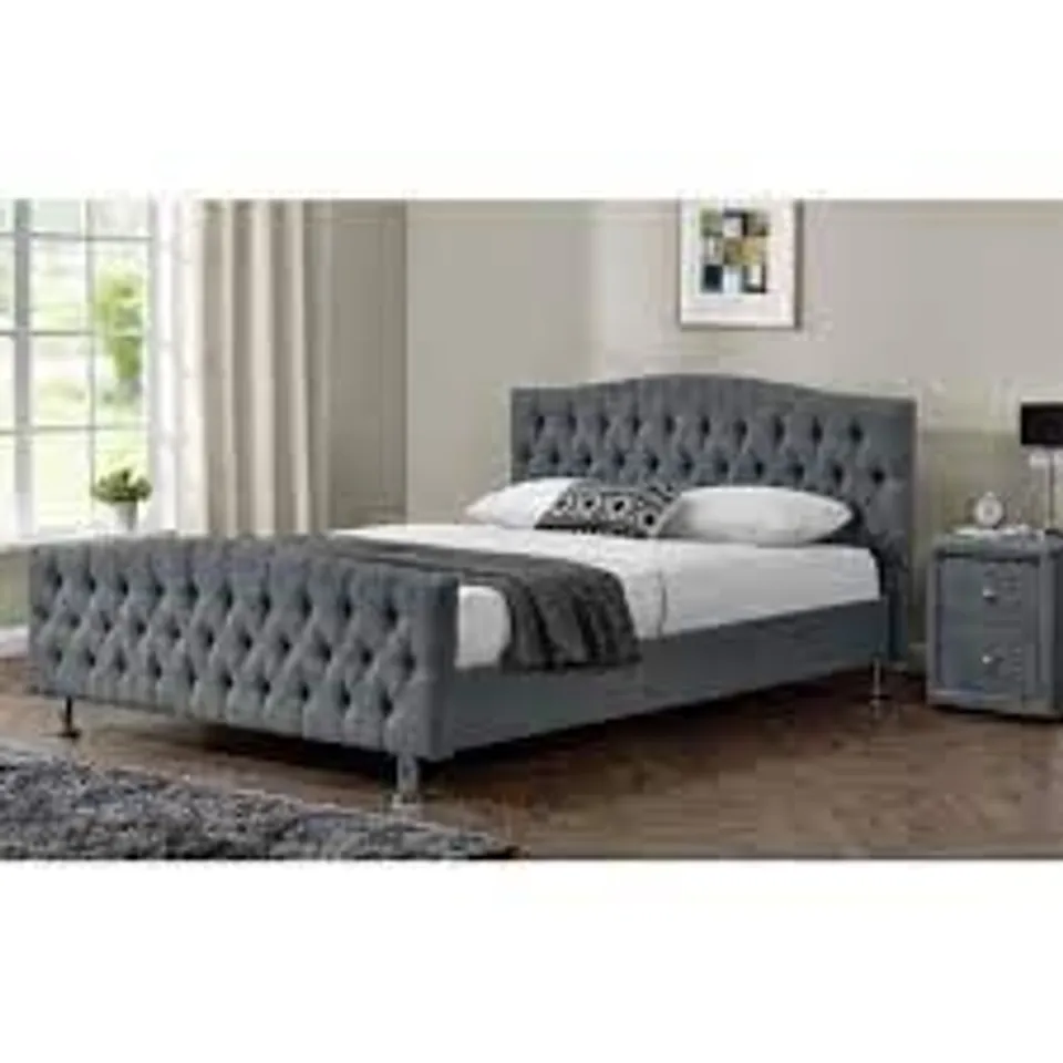 BOXED BOCKMAN KING SIZE UPHOLSTERED BED FRAME - GREY (3 OF 3 BOXES)